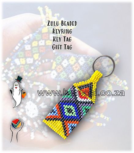 Beaded Keyrings. Beaded Zulu Pattern Gift Tags Bag Charms