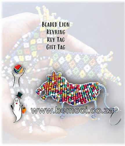 Beaded Keyrings Lion. Beaded Lion Gift Tag. Beaded Lion Charm.