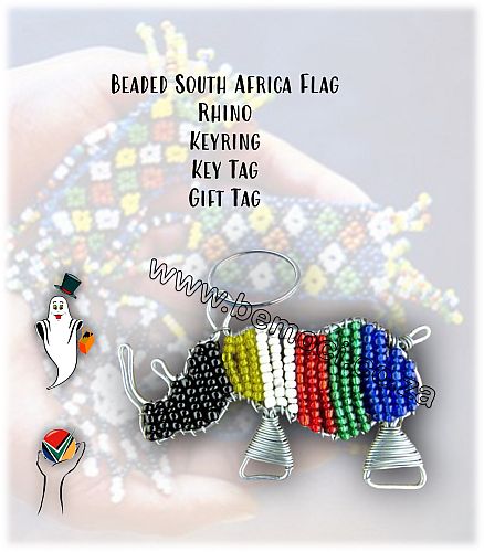 Beaded Keyrings Rhino. Beaded Rhino Gft Tag. Beaded Rhino Charm.