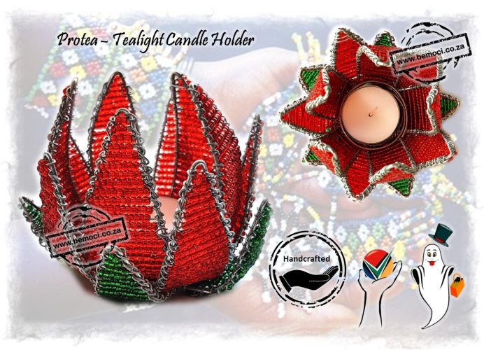 Beaded Protea Tealight Candle Holder