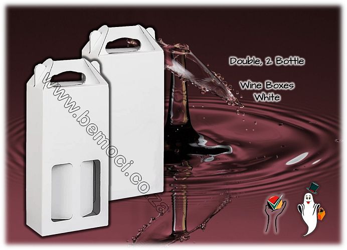 Double Twin 2-Bottle Wine Box, White Kraft Cardboard, with and without window, customized and personalized