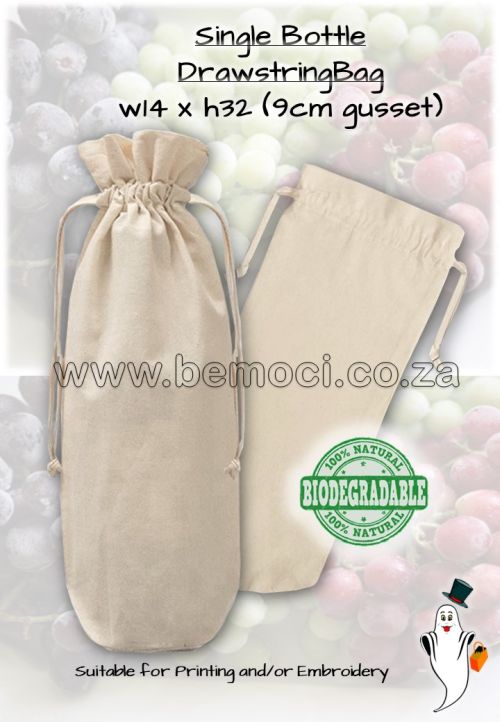 Cotton Drawstring Wine Bottle Packaging Bags with Ruffle Top