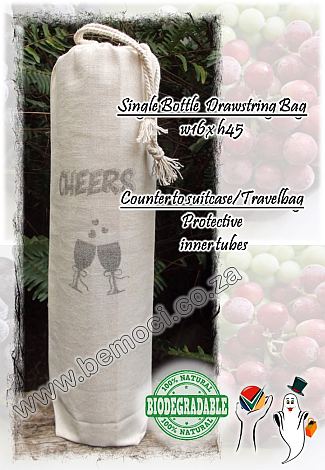 Wine Bottle Drawstring Bags, Cotton Calico/Canvas, Customized Personalized