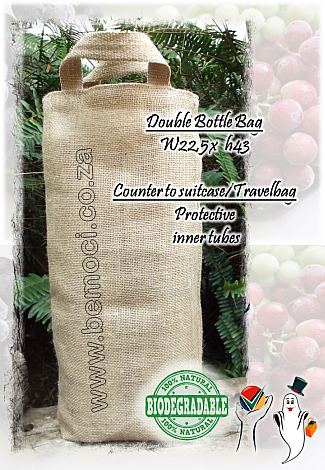 Double 2-Bottle Hessian Jute Burlap Wine Carry Bag, Two Bottle Rustic Wine Tote with Handles, Eco-friendly Reusable Dual Bottle Gift Packaging