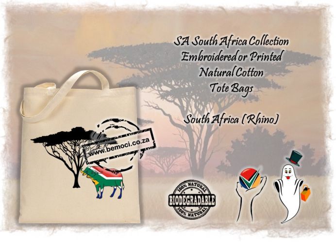 outh African Flag Cotton Tote Bag with Big 5 Buffalo and Acacia Tree Print or Embroidery