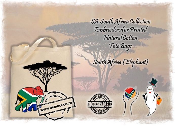 South African Flag Cotton Tote Bags
with Big 5 Buffalo and Acacia Tree Print or Embroidery