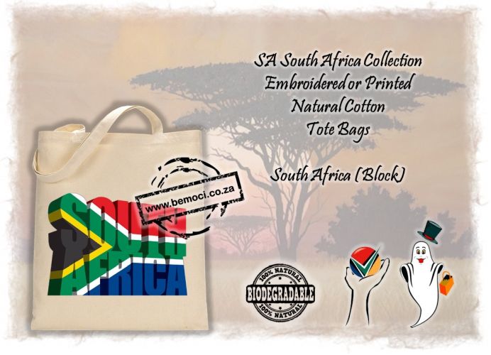 South African Flag Cotton Tote Bags, 3D-Printed or Embroidered