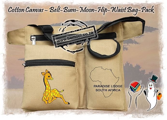 Cotton Canvas Waist Pouch / Bag Embroidered Cute Baby Giraffe or Giraffe Calf