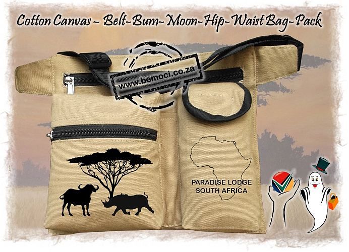 Cotton Canvas Hip Pouch Embroidered Warthog and Big 5 Buffalo