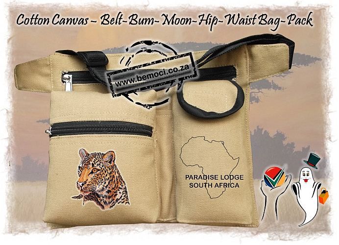 Cotton Canvas Belted Waist Bag embroidered Leopard Head