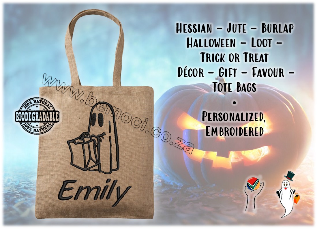 Halloween Bags, Customized Personalized, Embroidered, Hessian Jute Burlap Bags