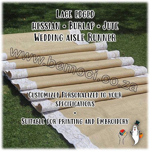 Hessian Jute Burlap Lace Edged Wedding Aisle Runner, Customized Personalized