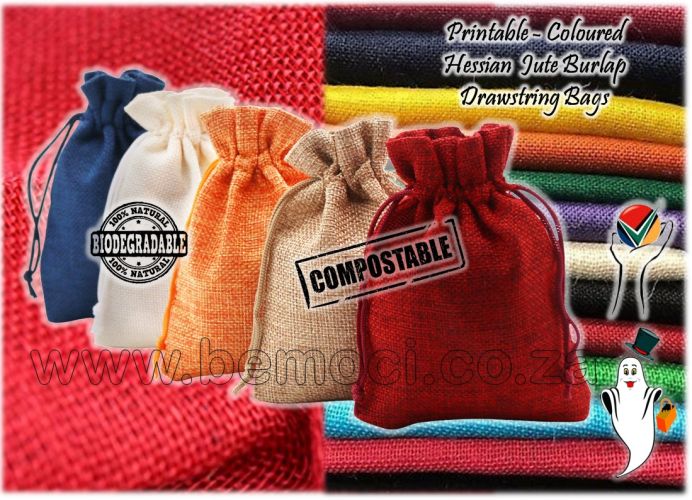 Hessian Jute Burlap Drawstring Bags, Coloured Hessian Gift Bags