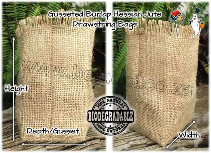 Hessian Jute Burlap Gift Bags, Gusseted Rustic Customized & Personalized
