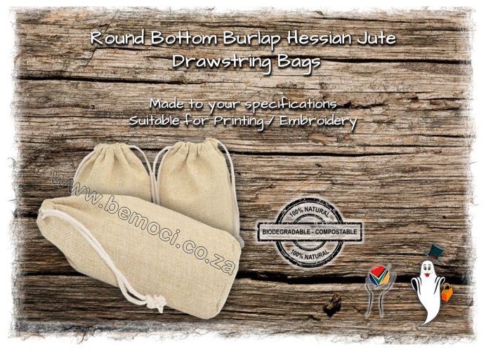 Hessian Jute Burlap Drawstring Bags, Round Bottom