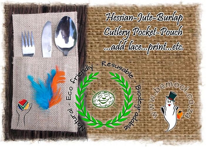 100% natural and reusable Cutlery Utensil bags made from Hessian Burlap or Jute