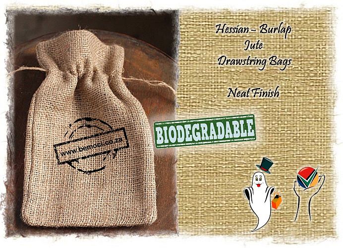 Hessian Jute Burlap Drawstring Bags, neat finish