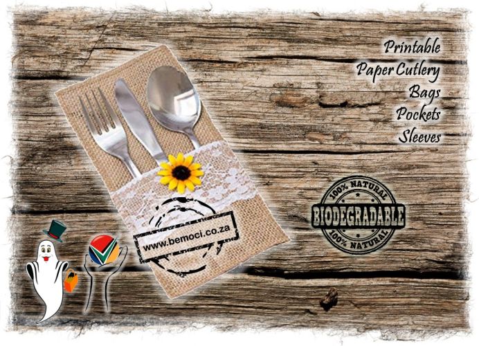 Lace edged with a Flower Hessian/Burlap/Jute Cutlery/Utensil Bags/Sleeves/Pockets.