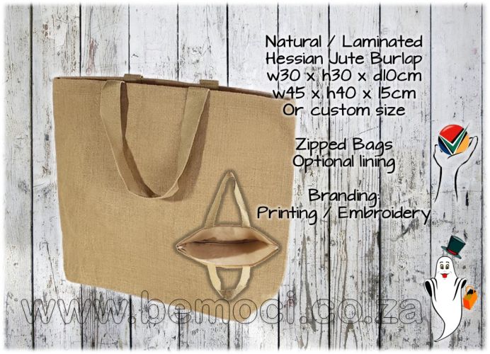 Hessian Jute Burlap Bags, Tote Bags, with zip & lining