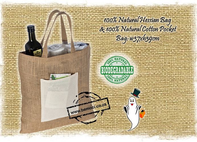 Hessian Tote Bags.  Natural Hessian Tote Bags, with Pocket
