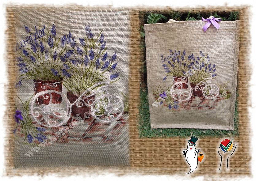 essian Jute Tote Bags Laminated, Handpainted Lavender