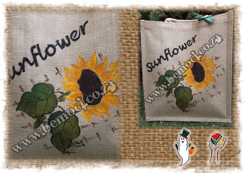 Laminated Hessian Jute Tote Bags with Hand-Painted Sunflowers
