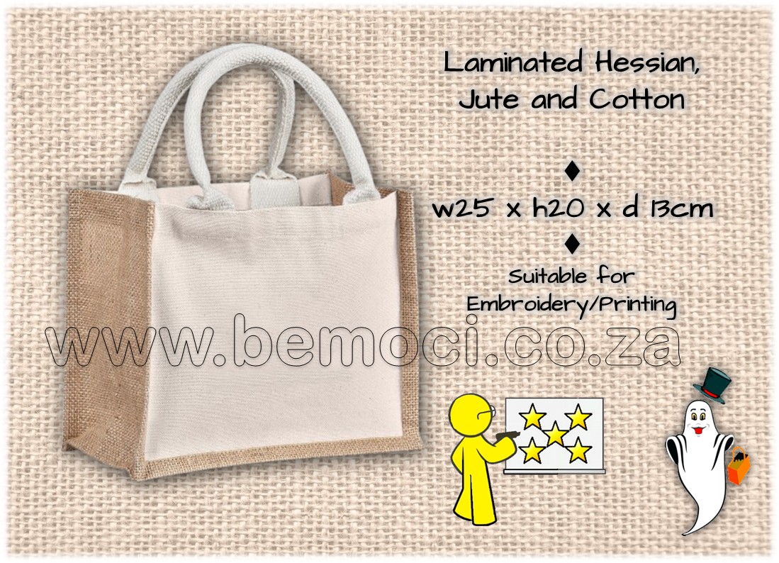 Laminated Hessian, Jute and Cotton, Gift, Tote Bags.