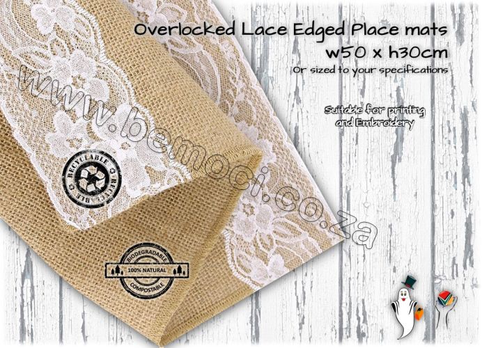 Placemats, Hessian Jute Burlap and Lace, for Weddings Parties Special Occasions