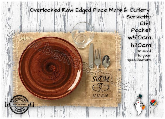 Placemats, Hessian Jute Burlap, with Gift Napkin Serviette pocket