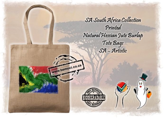 South African Flag Bags Tote Bags Hessian Jute Burlap Artistic Flag