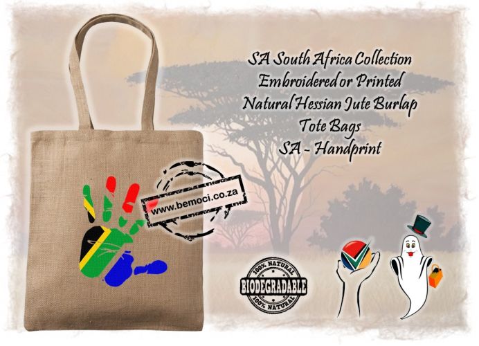 South African Flag Bags Tote Bags Hessian Burlap Jute Hand Print