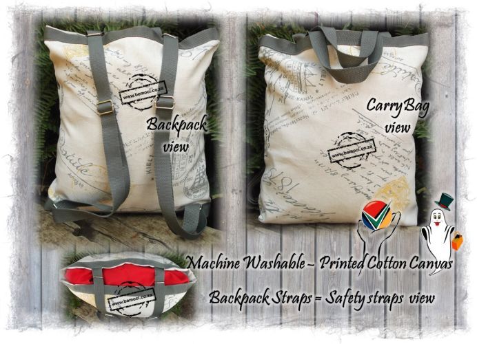 Anti-Theft Tote Bags Backpacks / Rucksacks printed Cotton Canvas