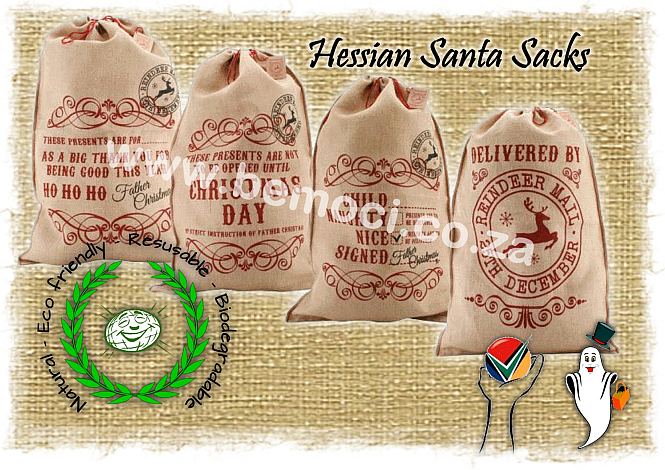 Santa Bags/Sacks, Hessian Jute Burlap, Christmas Drawstring Gift Bags/Sacks