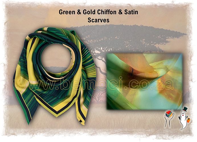 Green and Gold Chiffon and Satin Scarves