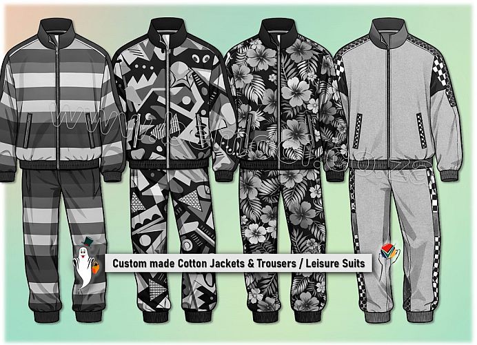 Unisex cotton leisure, lounge, Travel, Casual suits with jackets and trousers in printed Cotton fabric