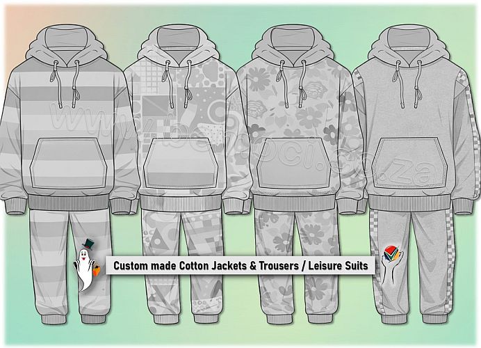 Unisex cotton Leisure Lounge suits with hoodie and pants in neutral grey patterns