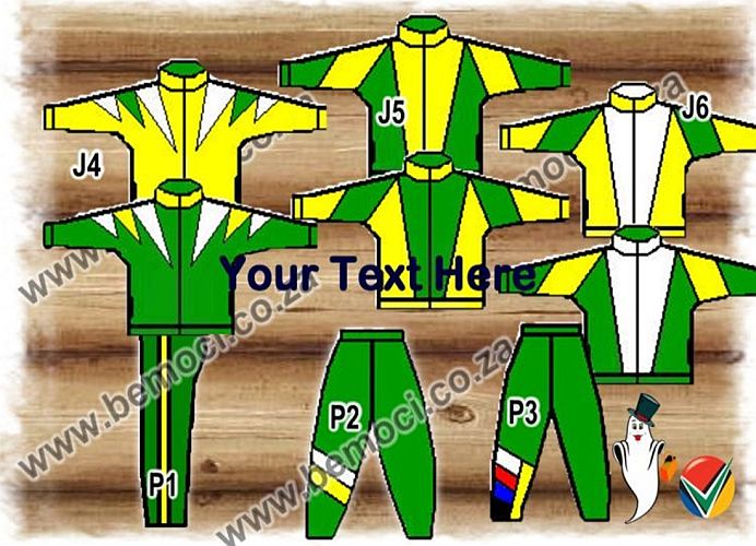 Green and Gold Tracksuits with South African Flag accent colours